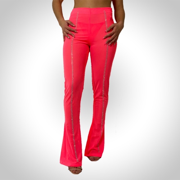 Neon Pink Mesh Flare with Diamante Track - Picture 1 of 5